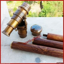 Vintage Solid Brass Handle Victorian Spy Telescope Stick Wooden Walking Cane  - £31.26 GBP