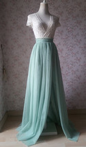 Sage Green High Slit Tulle Skirt Outfit Women Custom Plus Size Long Tulle Skirt image 2