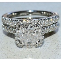 2.5Ct Cushion Cut Simulated Diamond Halo Bridal Set Engagement Ring 925 Silver - £107.41 GBP
