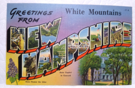Greetings From White Mountains New Hampshire Large Letter Postcard Linen Vintage - £8.17 GBP