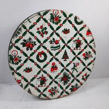 Vintage Christmas Metal Candy cookie Tin Red Green holly carolers mistletoe - $13.00