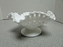 VTG FENTON WHITE MILK GLASS HOBNAIL PEDESTAL COMPOTE  8&quot; X 3.5 HALLMARKED - $11.83