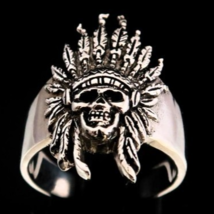Sterling silver Skull ring Wild West Indian Chief high polished and antiqued 925 - £51.95 GBP