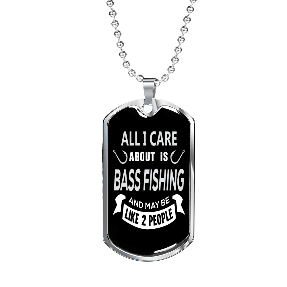 All I Care Fishing Necklace Stainless Steel or 18k Gold Dog Tag 24" Chain