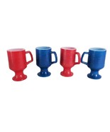 Set of 4 Vintage 60s Hazel Atlas Fire King Red &amp; Blue Milk Glass Footed ... - £24.98 GBP