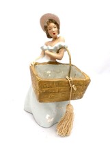 Vintage Chalkware Girl Woman Hat &amp; Basket 1930s Tabletop  Boudoir RETRO - £26.82 GBP