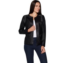 Belle by Kim Gravel Faux Leather Jacket with Embroidery in Black X-Small - £38.13 GBP