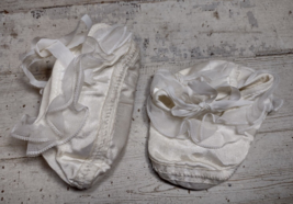 Vintage Lace &amp; Satin White Baby Booties Christening Baptism Size Newborn 3 - £6.69 GBP