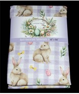 Spring Bunnies Floral Lavender Checkered Spill Resistant Tablecloth 60 x... - $39.77 CAD