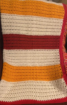 vintage handmade crochet afghan blanket orange/red/beige 52x62 - £17.32 GBP