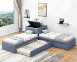Twin Platform Bed, L-Shaped Upholstered Platform Bed With Trundle And Tw... - £684.98 GBP