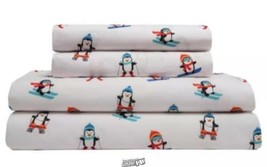 Holly Jolly Microfiber Skiing Penguins Sheets Queen Pillowcase Holiday Christmas - £26.56 GBP