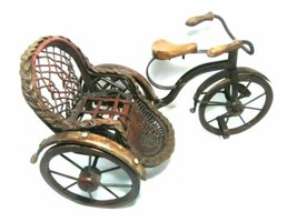 Vintage Rickshaw Tricycle Pedicab Metal Wicker Wood Antique Turning wheels &amp; Bar - £50.84 GBP
