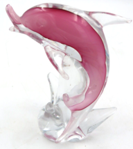 Vintage Murano Glass Pink Cranberry Dolphin Figurine 6.5&quot; - £60.95 GBP