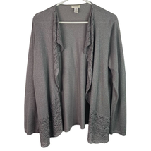 Chicos 2 Womens Cardigan Size Large 12 Gray Open Lace Knit Trim Rayon Blend - £17.29 GBP