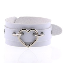 Heart Bracelet Black Leather Wristband Cuff goth punk armbands Fashion bracelets - £10.66 GBP