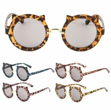 Kids Youth Round Circle Retro Kitty Cat Ear Tortoise Sunglasses Classic Casual - £5.43 GBP