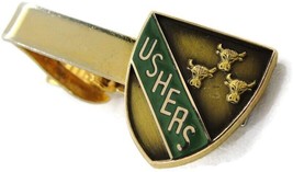 1 1/2&quot; Ushers Green Three Cow Heads 1/10 10K Gold Filled Emblem Neck Tie Clip - £78.44 GBP