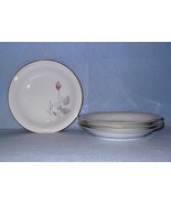 Tirschenreuth 4183 Pink Rosebud Gray Leaves 4 Rimmed Soup Bowls Gold Rims - $27.23 CAD