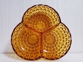 Vintage Fenton Hobnail Colonial Amber 3 Part 7&quot; Divided Relish Dish #3822 - £13.39 GBP