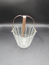 Vintage Art Deco Clear Glass Ice Bucket with Metal Handle &amp; Tongs - $28.02