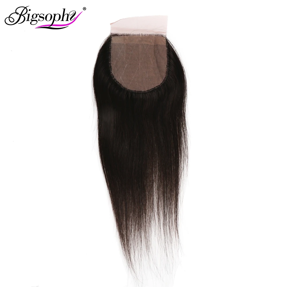 BIGSOPHY 4x4 HD Lace Silk Base Closure Straight Remy Peruvian Human Hair Silk - £86.33 GBP+