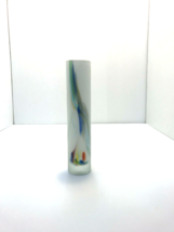 Frosted Tubular Art Glass Bud Flower Vase with Splatter Swirl Multicolor... - $18.80