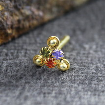 Tiny Cute Floral Real Sterling Silver Multi CZ Women Nose Stud Push Pin - $16.54