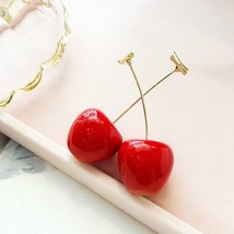 New Resin Cute/romantic Round Women Dangle Earrings Red Cherry Fruit Earrings Bo - £6.43 GBP