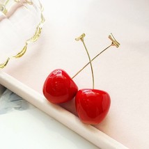 New Resin Cute/romantic Round Women Dangle Earrings Red Cherry Fruit Earrings Bo - £6.33 GBP