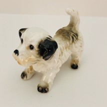Vintage Terrier Dog Figurine 2.5 inch Black White &amp; Brown Puppy - £11.15 GBP