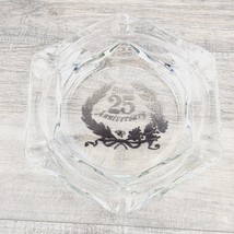 Silver 25th Anniversary 7 1/4&quot;  Glass Hexagon  Ashtray Vintage - £11.06 GBP