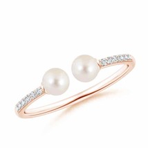 ANGARA Two Stone Freshwater Pearl Open Stackable Ring for Women in 14K Gold - £452.43 GBP