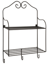 DOUBLE SHELF &amp; 3 HOOK RACK - Wrought Iron Scroll Wall Mount Organizer AM... - $107.99