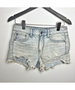 American Eagle Outfitters AEO Tomgirl Shorts light wash Size 2 Raw Hem H... - $376.16 MXN
