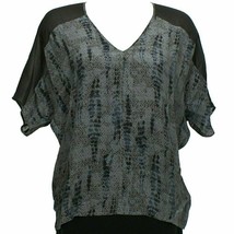 Eileen Fisher Charcoal Gray Lace Printed Silk Crepe Chine Slouchy Top M - £103.90 GBP