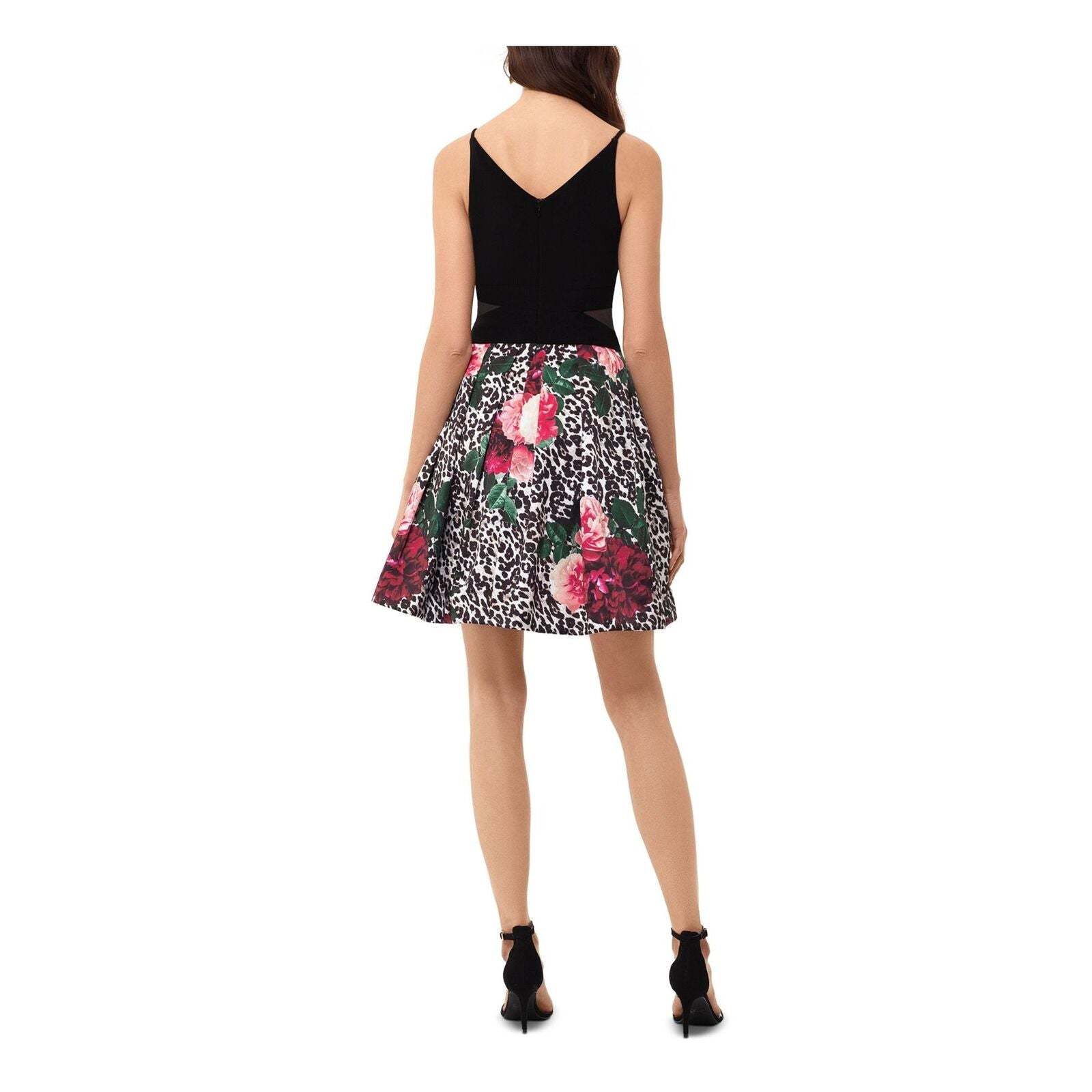 Xscape Black Printed Spaghetti Strap V Neck Fit And Flare Dress-Size 10 Item image 3