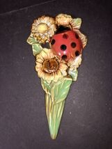 Sunflower Ladybug Vegetable Garden Stake Ceramic Plant Sign 9” Tall Plaq... - $20.00