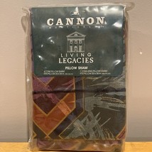Vtg Cannon Monticello Pillow Sham Dark Green Purple 1980s Geometric - $17.81