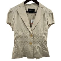 BCBGMaxazria Beige Short Sleeve Jacket With Waist Smocking Size Small New - £18.49 GBP