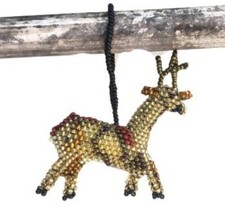 Reindeer Seed Bead Ornament Hand Beaded In Guatemala - £10.31 GBP