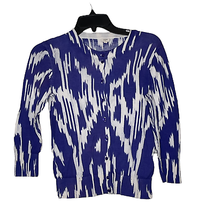 J. Crew Womens Cardigan Sweater Size Small Blue White Pattern 100% Cotton LS - £20.15 GBP