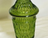 Indiana Green Glass Candy Dish Diamond Point Pedestal Lidded Compote - $21.77