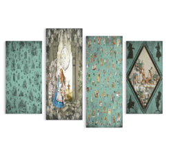 NEW! Ready To Hang 4 Panel Retro Wonderland Wrapped Canvas WOW!  - £71.92 GBP