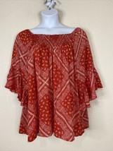 NWT Cato Womens Plus Size 22/24W (2X) Red Paisley Smocked Neck Top Ruffle Sleeve - £21.28 GBP