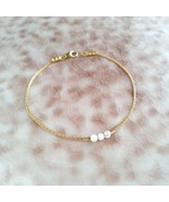 Gold filled mother of pearl beaded bracelet,minimalist everyday dainty b... - £30.96 GBP