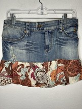 Y2K Baby Phat Arctic Wash Brown Floral Hem Denim Stretch Skirt Size 5 - $29.99