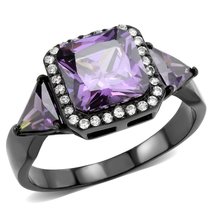 DA346 IP Black(Ion Plating) Stainless Steel Ring with AAA Grade CZ in Amethyst - £26.45 GBP