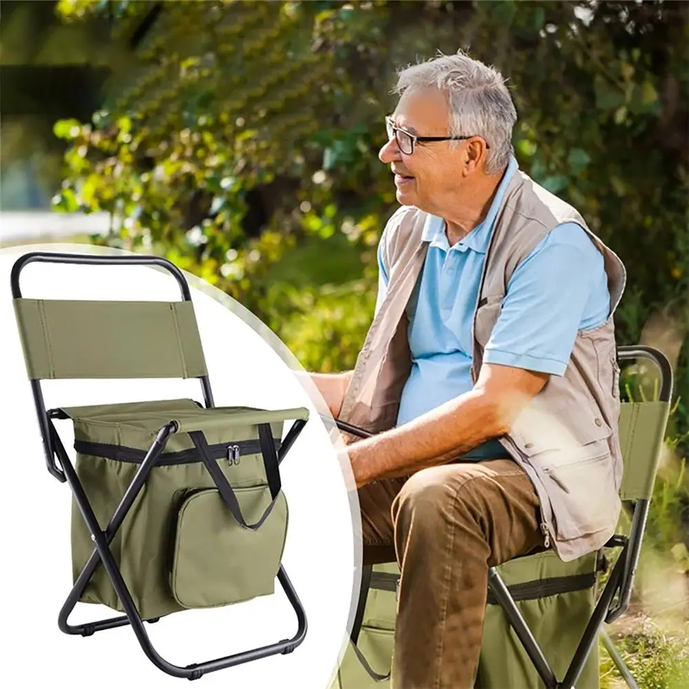 Fishing Chair Portable Folding Ice Bag Chair With Large Storage Bag Compact - £31.49 GBP