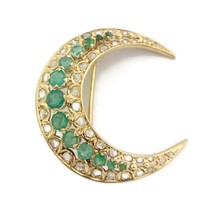 Authenticity Guarantee 
Antique Emerald Diamond Crescent Moon Brooch Pin... - £2,729.80 GBP